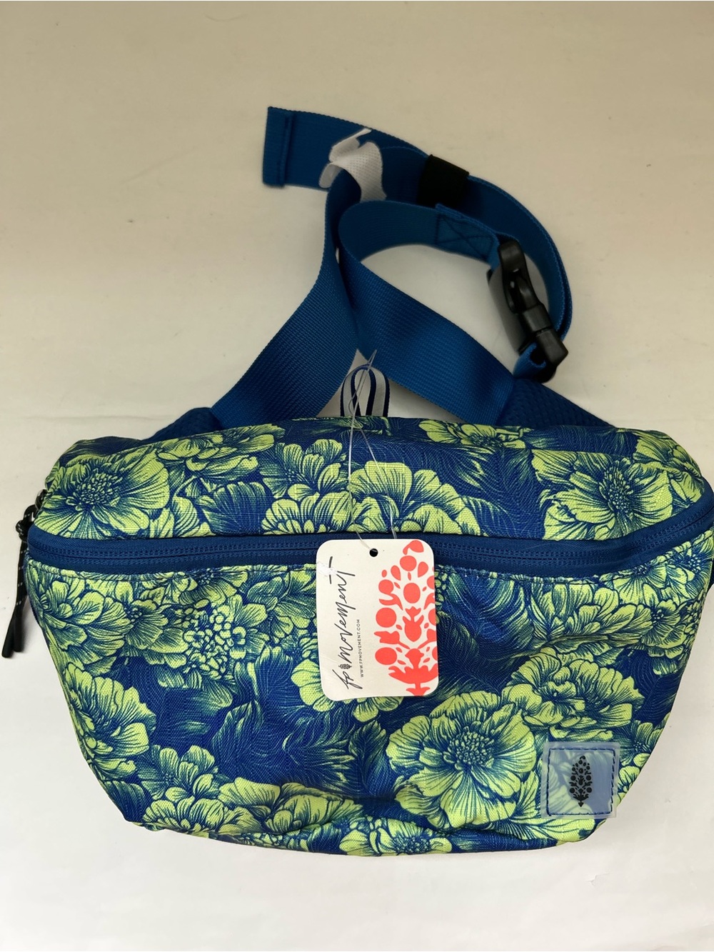 Free People NWT Sling Waist Fanny Lightweight Nylon Floral Blue Green Bag